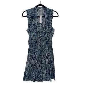 NEW Poupette St. Barth Blue Triny V Tropical Resort Floral Mini Dress Small